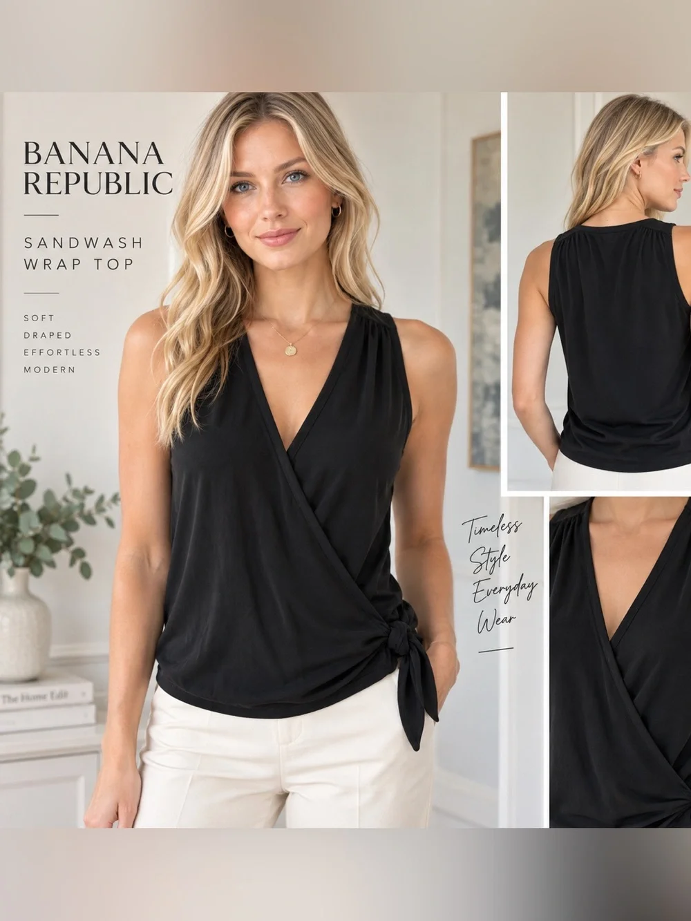 Banana Republic Sandwash Wrap Top Black Size S